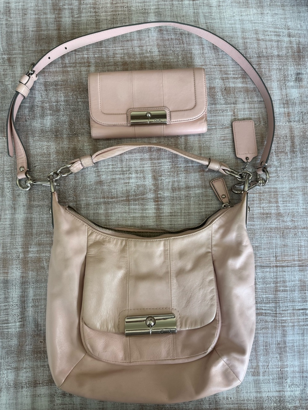 Coach Soft Pink Leather Hobo Bag with Matching Wallet